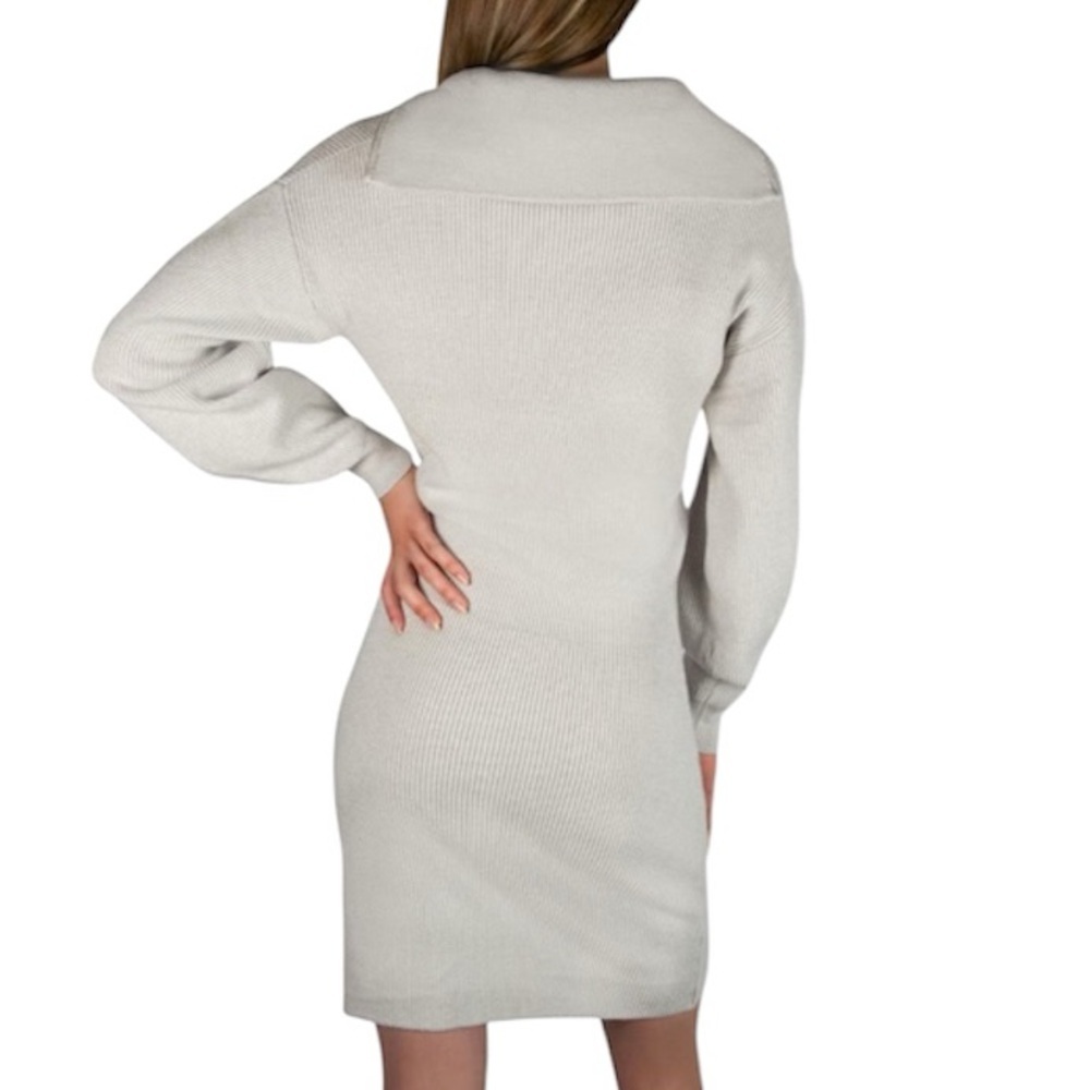 BB DAKOTA Light Grey Soft Knit Sweater Dress Plush High Neck Long Sleeve Large - Picture 12 of 15